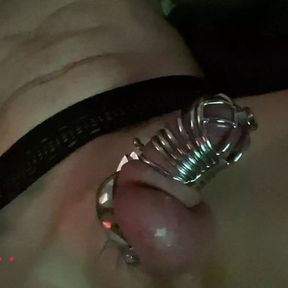 Trans porn, seductive cdStefanie in stockings teasing riding dildo,sissy cock in chastity firstime,cum hands free, cock sounding