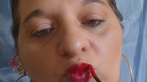 Applying Red Lipstick & Gloss in a Red Floral Dress | Relaxing Music & Elegant Makeup.