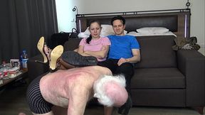 Cuckold grandpa - the shoe shine servant of the satistic ruling couple!