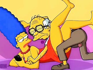 Married Housewife Cheats on Her Cuckold Husband on a Pink Couch. Cartoon Parody Simpsons. Hentai