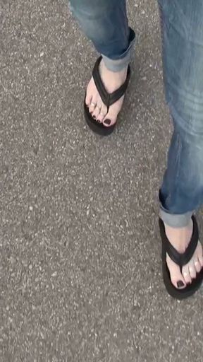 crossdresser with sexy feet flashing cock   Clip 1