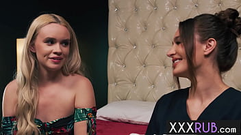 Hot teen Khloe Kingsley enjoys lesbian massage and pussy licking with Ella Reese