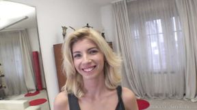 Lovely young blonde Missy Luv is sucking a dick with a smile