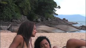 Thick dick pounds two Colombian babes tight assholes on the beach