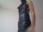 muscle guy become a sissy slut leather crossdresser with stocking, panty, leggings and knee boots