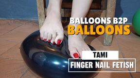 Using long toenails to pop inflated balloons (4)