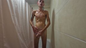 Getting clean in the shower ready to fuck your mouth