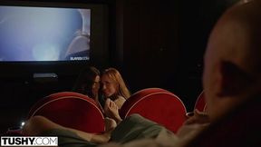 Lesbian couple picks up bald headed guy for anal threesome sex