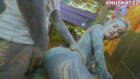 Tattoo model Anuskatzz gets nipple piercings while anal fuck hardcore extreme rough sex BDSM fetish