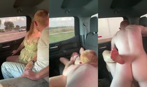 Steamy Backseat Adventure: Ginger Vixen's Wild Ride with Her Husband Behind the Wheel!