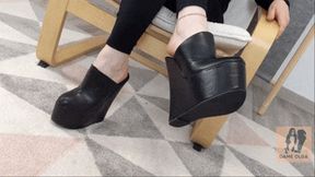 (232) Cum on Shoes: Shoejob in Black Wedge Clogs (4K, WMV)