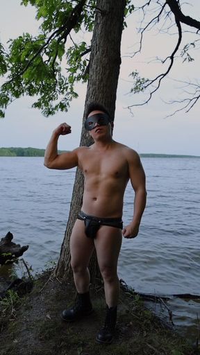 Lakeside Muscle Worship Flexing My Massive Biceps, Ripped Abs, and Juicy Ass Before an Explosive Cum Tasting Finale