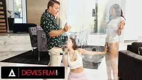 Neighbors join for steamy threesome at the gloryhole box