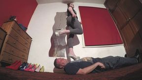 Angry Girl Sophie Tramples Her Slave Hard With Her Cruel Platform Shoes FLOOR CAM