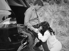 He fucks Ava Dalush behind his car