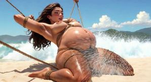 Pregnant Girl Tanning Naked on Beach - Hairy Pussy Begging for Creampie