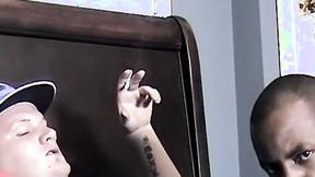 ”Black guy sucks a big white cock till it cums”