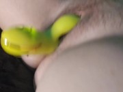 Cutie has fun masturbating! Pushes vibrator out when finished