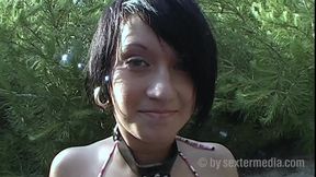 Brunette Slut Riding Dildo Outdoors Before Fucked