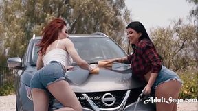 Busty MILF Shows Pretty TS How To Car Wash In Slow Motion - Romi Rain, Ariel Demure