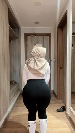 My lover warming up before jogging looks mentul breasts