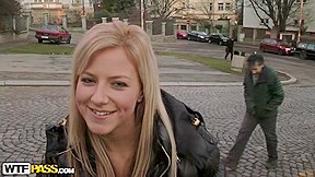 Cutie masturbating pecker in the alley