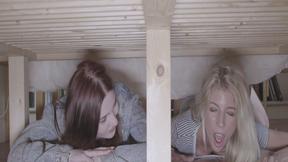 ”Stepbrother sneaks behind & tastes his stepsisters sweet muffs”