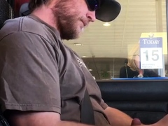 Horny Guy Bustin A Nut at the Bank ( Hands free Public Cum )