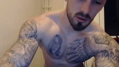 Hot Tattoed Strong Stud Flexing Chest and Arms