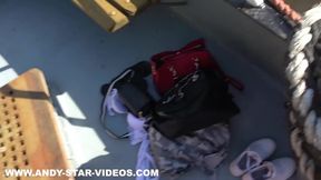 Blonde MILF takes risky outdoor sex on houseboat with hung stud