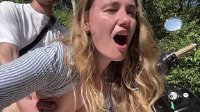 Blonde Beauty Gets Pounded Hard From Behind Near Scooter In Green Forest Setting