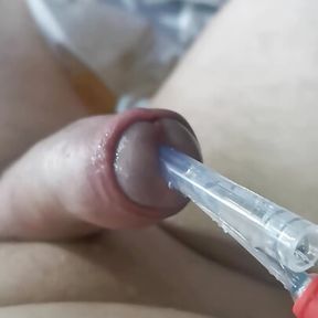 Playing with my catheter and cock 6