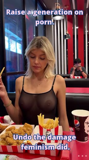 Slim submissive exhibitionist shows off in public caption submission
