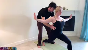Stepson helps stepmom with yoga and stretches her pussy
