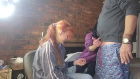 Two shy girls have fun playing with big cock