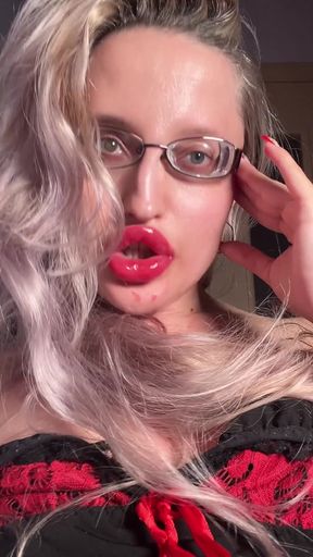 Bimbo Big Lips Blowjob JOI Eye Glasses