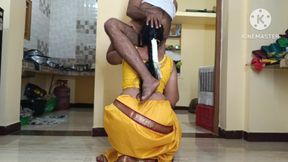 Yellow Colour Saree Housewife with Step Brother