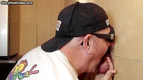 Cum loving gloryhole DILF sucks BFs dick till mouth jizz