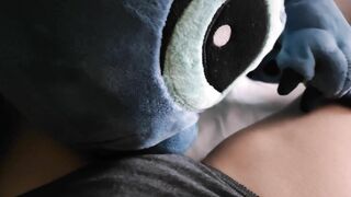 Stitch IS back!! Teddy bear alien Licking my pussy humpin pillow orgasm amateur panties cunnilingus