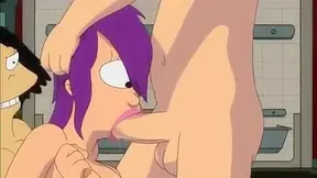 Lila and Amy Wong are sucking Fry's big dick in the shower