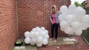 Mass of balloons popping smoking cigarette pop