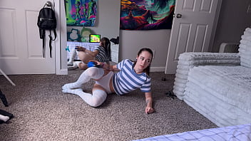I flex my tight ass muscles to grow them as I do my daily workout, squats, curls, pushups in my white thong showing my little cute pussy lips