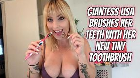 Giantess Lisa Brushes Her Teeth With Her New Tiny Toothbrush