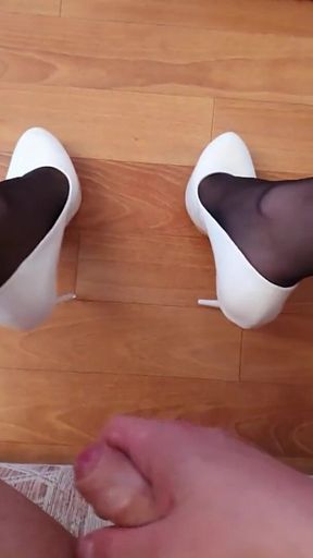 First Cumshots on New White Heels