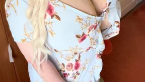 cupk cindy in sexy blue summer dress teasing with her big tits tit worship big tits sexy German lady blonde sexy teasing short video