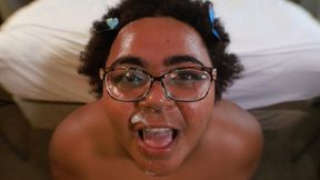 Pearl Escent gets fucked and a huge facial all over glasses!