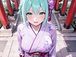 Purple Kimono Domme! Can't Handle the Wetness Beneath the Red Torii Gate