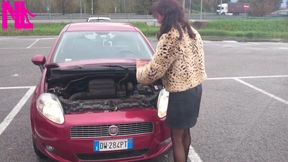 Sexy Speedy Driving in Patent Black Pumps and Seamed Black Pantyhose