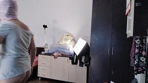 Sexy Latina Tries on and Cuts Clothes. Sexy Latina with Hairy