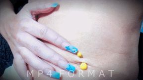 Yellow Barbell and White Barbells Belly Rings Close up (HD) MP4